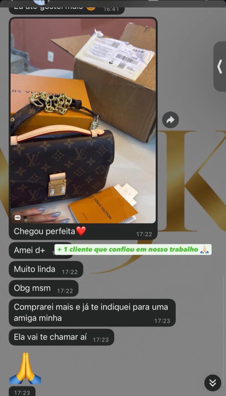 Feedback de cliente da MSK Grifes em conversa de WhatsApp: embalagem e peça recebidas com elogios da cliente